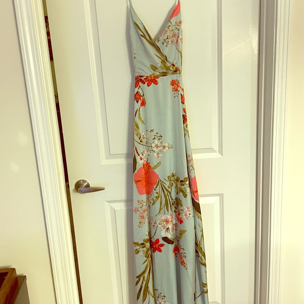 Sage Green Floral Print Satin Maxi Dress